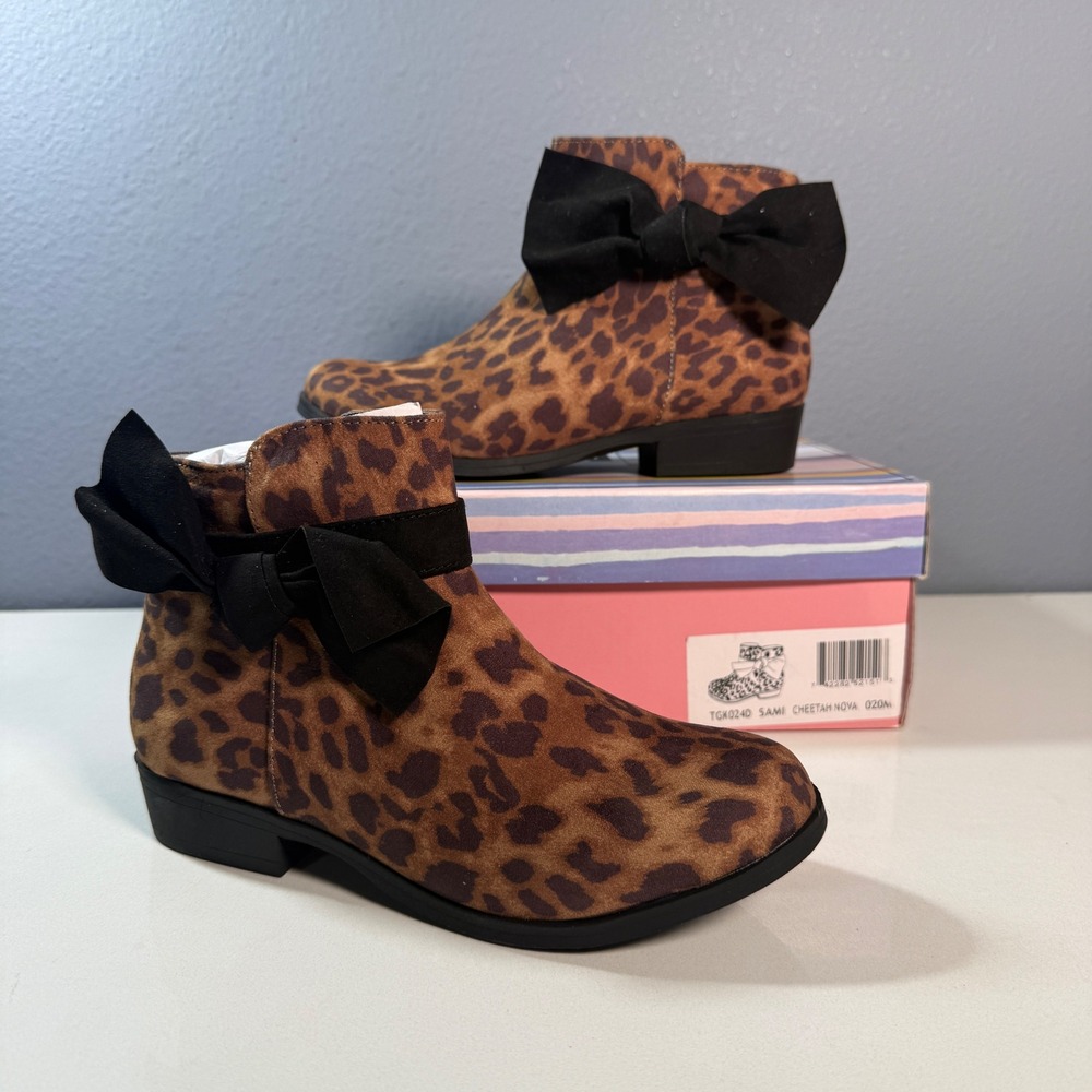 MIA Sami Cheetah Nova Boots Kids Size 2 Brown New Leopard Print Bow Booties